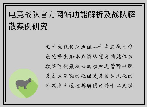 电竞战队官方网站功能解析及战队解散案例研究